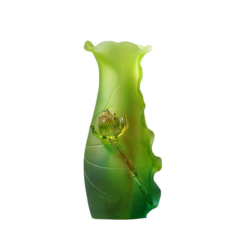 Pieza de arte de cristal Liuli hecha a mano de loto Feng Shui, decoración para el hogar y la Oficina