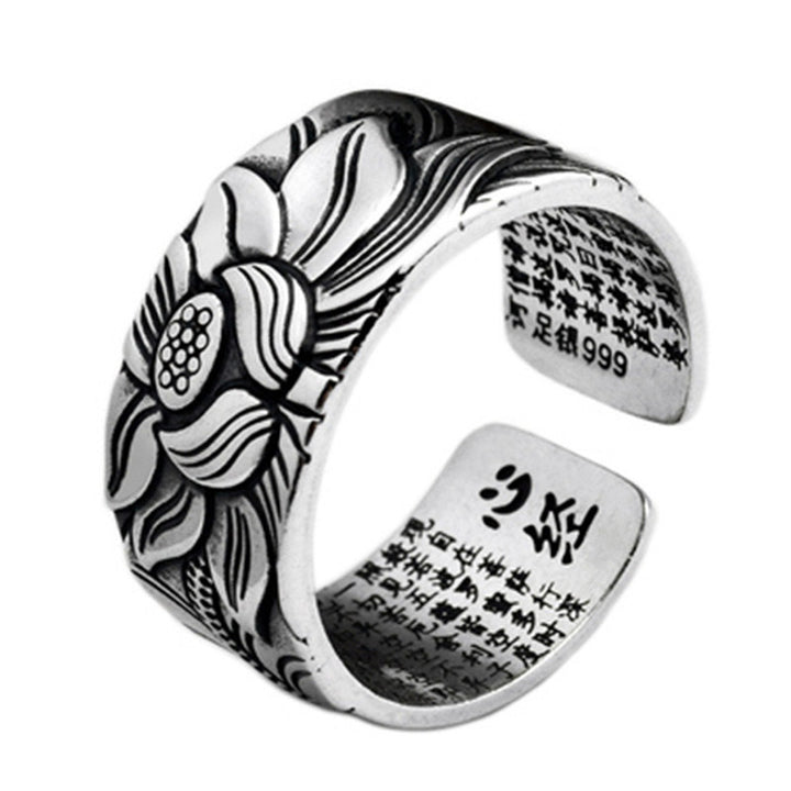 Anillo de iluminación de cobre blanco de loto tibetano con Buddha Stones