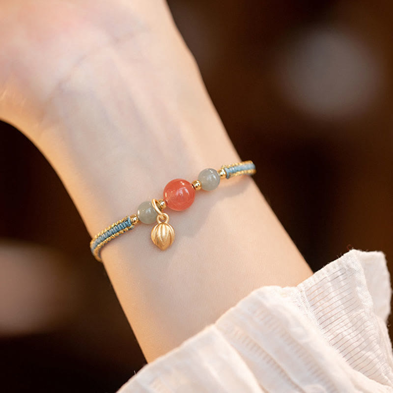 Pulsera de hilo con Buddha Stones, ágata roja, Jade, loto, confianza, calma