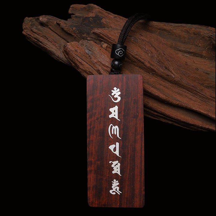 Buddha Stones de plata de ley 999, colgante de collar de protección con incrustaciones de madera de ébano de sándalo rojo y hoja pequeña Om Mani Padme Hum - image 3