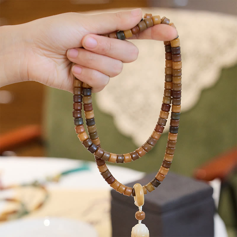 Buddha Stones 108 cuentas Mala, semilla Bodhi, pulsera de armonía grabada a mano de loto de Buda