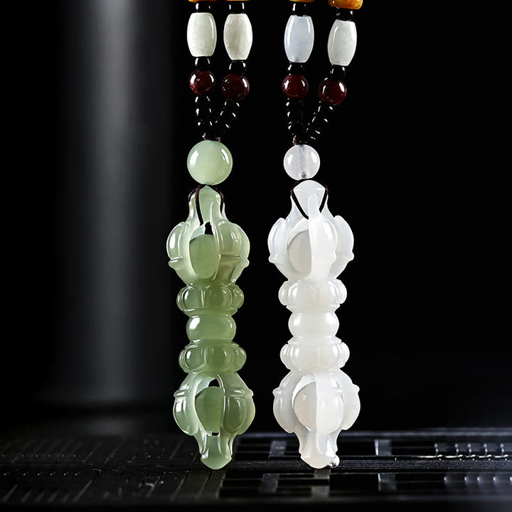 Colgante de collar de éxito grabado Dorje Vajra de Jade blanco de Jade cian hetiano Natural tibetano