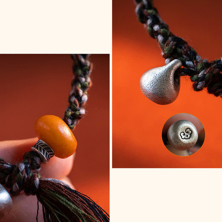Pulsera de protección de deseos de peso de acero de ámbar hecho a mano tibetana de plata de ley 990