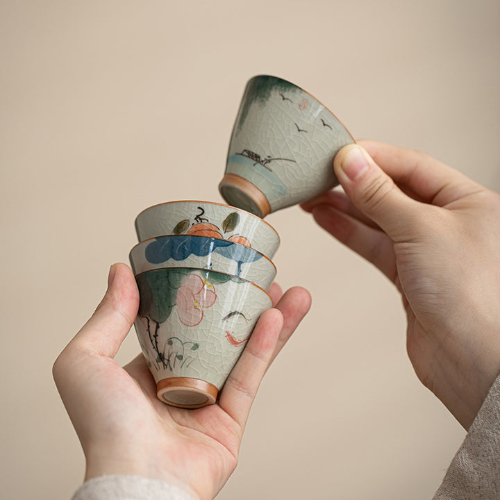 Taza de té de cerámica con Buddha Stones , barco caqui, pez Koi, loto, taza de té de Kung Fu, 50ml