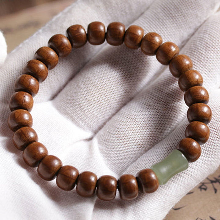 Buddha Stones Natural Abelia Biflora madera Hetian Jade cuentas de bambú para protegerse de los espíritus malignos