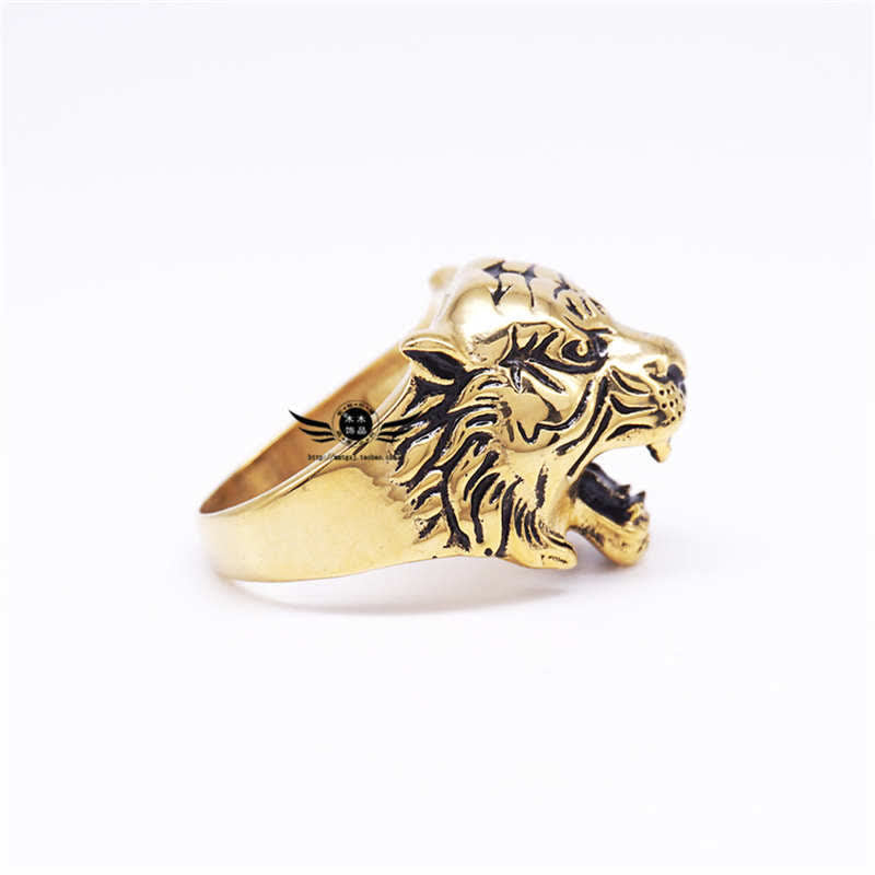 Anillo de motociclista Punk Rock con equilibrio de acero titanio y cabeza de tigre Animal para hombre