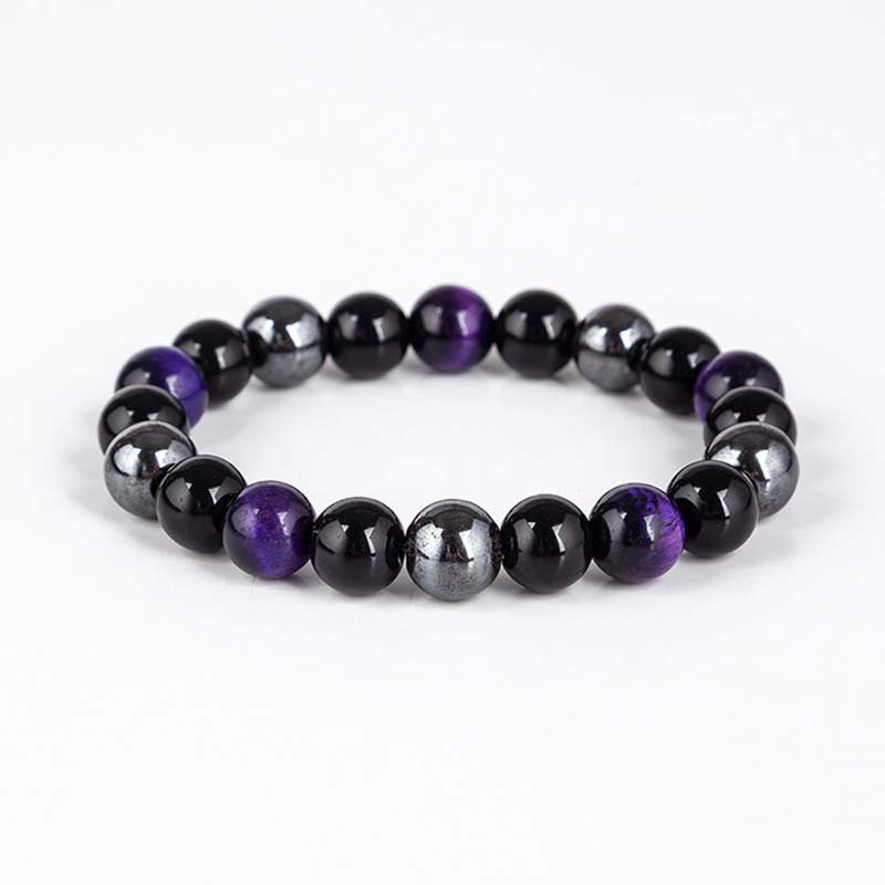 Juego de collar y pulsera de ojo de tigre tibetano con Buddha Stones