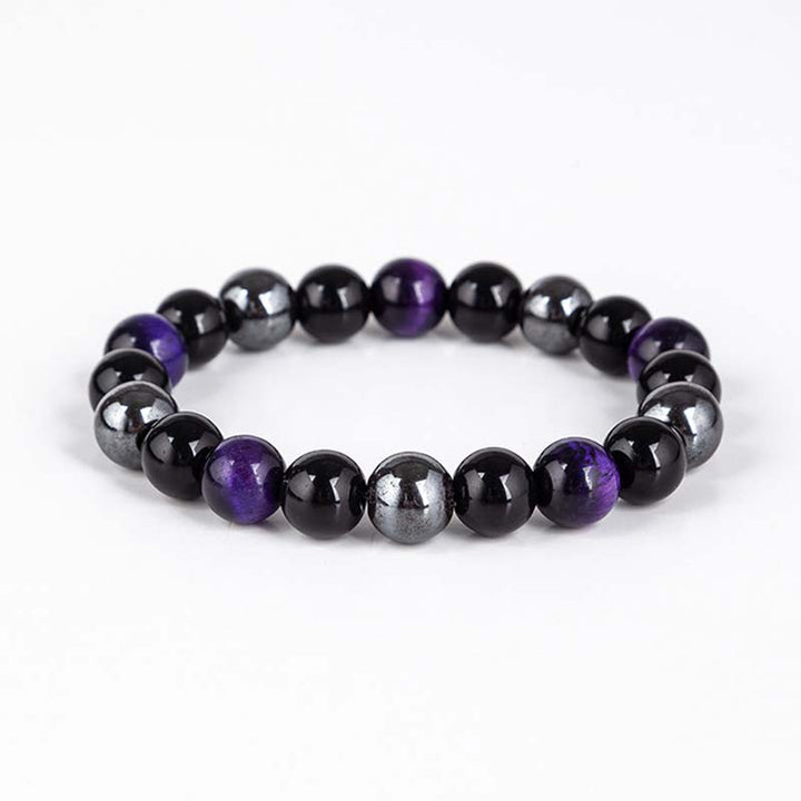 Juego de collar y pulsera de ojo de tigre tibetano con Buddha Stones