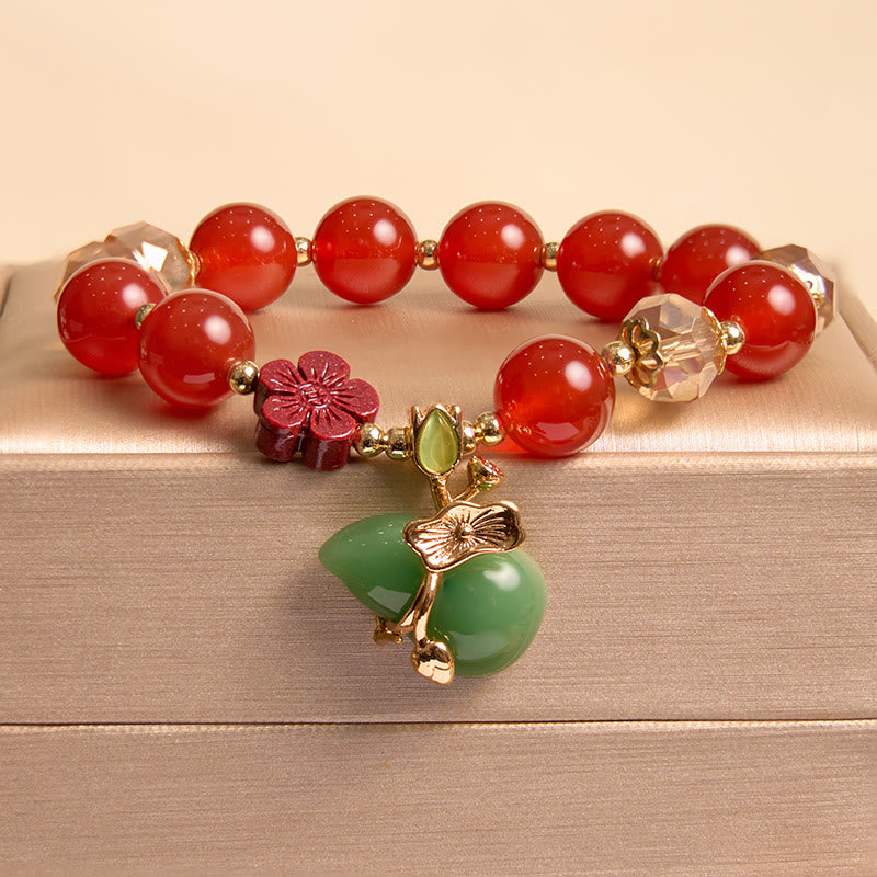 Pulsera de confianza con cuentas de flor de cinabrio de calabaza de ágata roja Natural con Buddha Stones