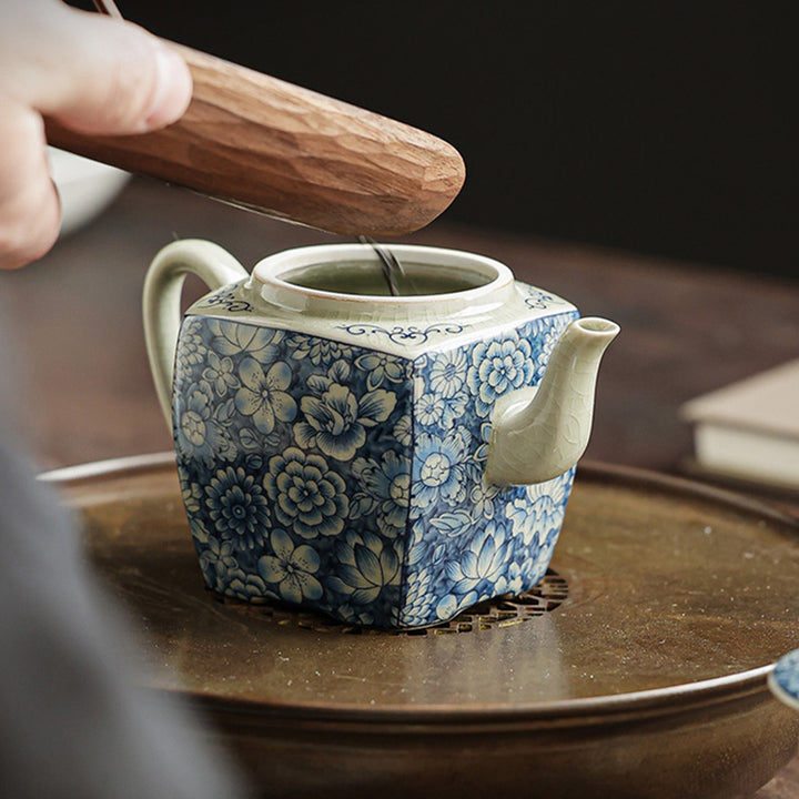 Buddha Stones porcelana azul y blanca té chino Gongfu cerámica tetera de kungfú taza filtro de té bote