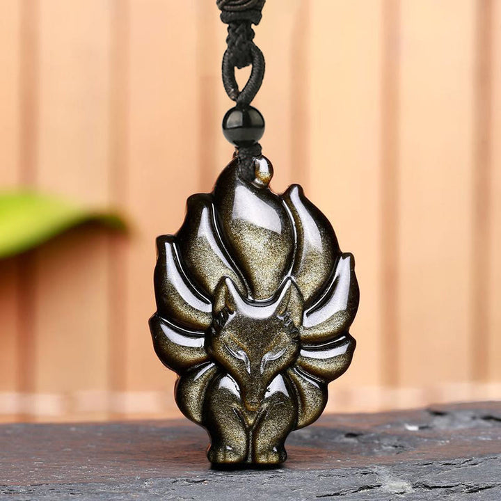 Collar de protección con colgante de zorro de obsidiana con brillo dorado de fluorita natural con Buddha Stones - image 7