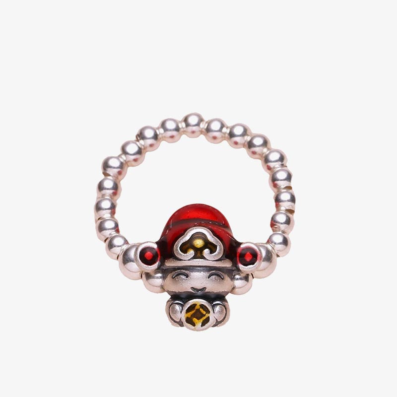 Anillo de protección con diseño de moneda de cobre, Dios de la riqueza, Plata de Ley 925 con Buddha Stones