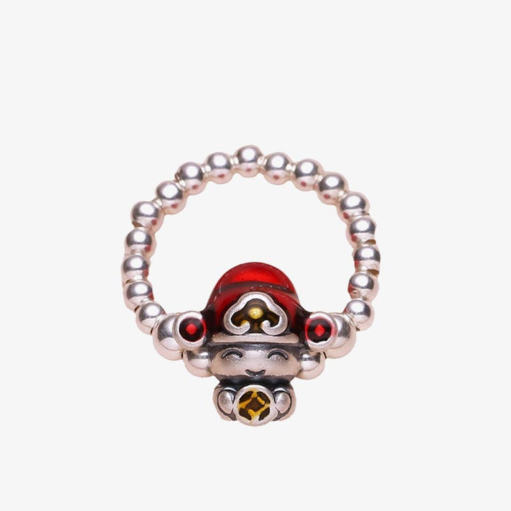 Anillo de protección con diseño de moneda de cobre, Dios de la riqueza, Plata de Ley 925 con Buddha Stones