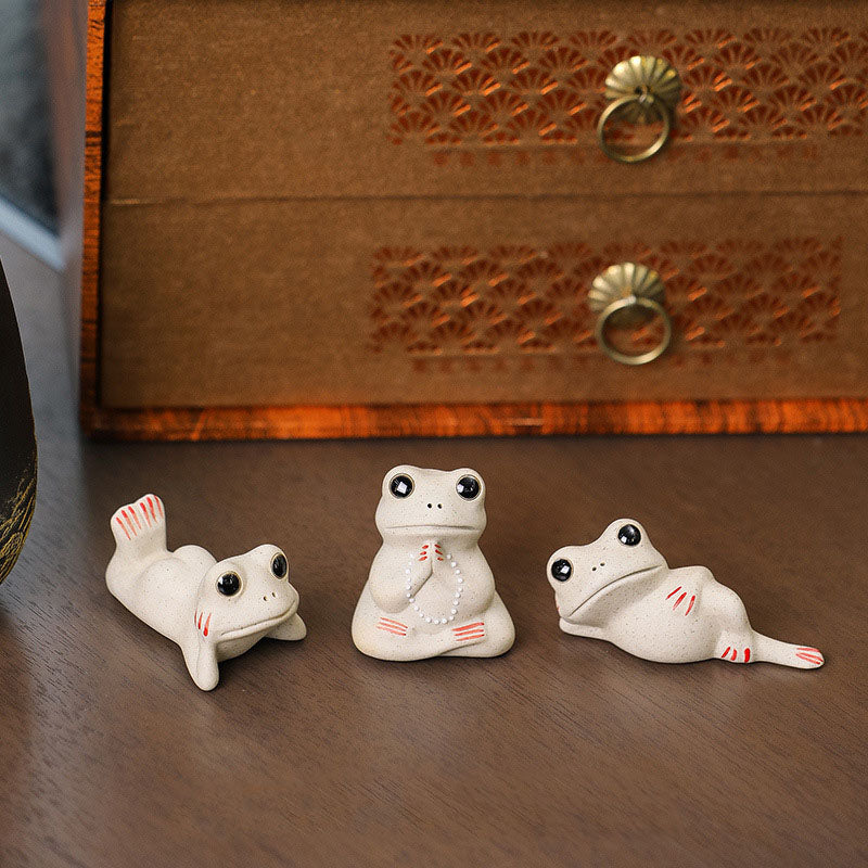 Buddha Stones Mini pequeña rana rezando cerámica riqueza prosperidad hogar té mascota estatuilla decoración