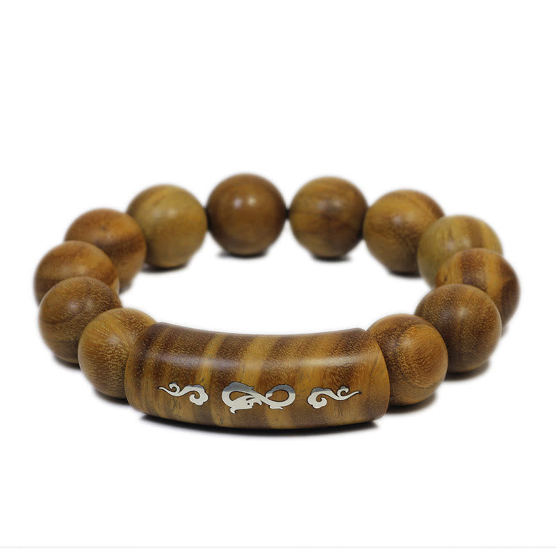 Pulsera de plata de ley 999 con Buddha Stones, sándalo verde, Om Mani Padme Hum, dragón, Fénix, Dharmachakra, con incrustaciones de paz