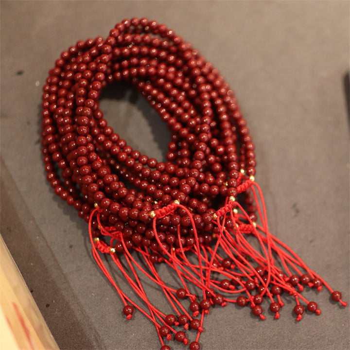 Pulsera tobillera trenzada con hilo rojo con bendición de cinabrio natural con Buddha Stones