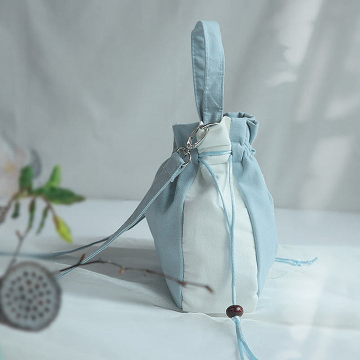 Bolso de hombro de lona con flores bordadas hechas a mano con Buddha Stones