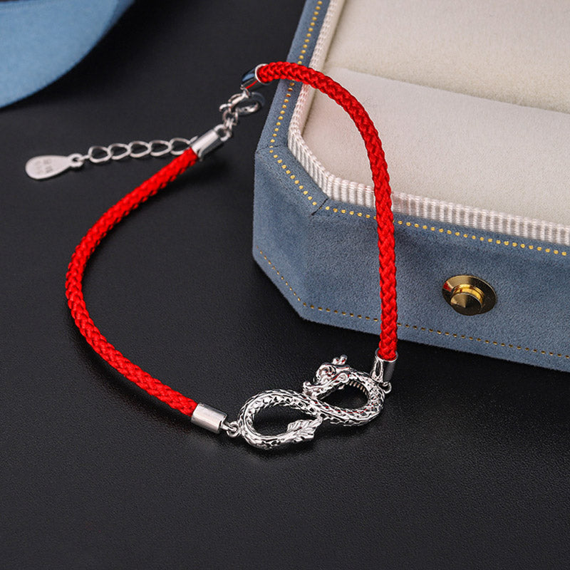 Pulsera de protección de la suerte con nudo infinito de plata de ley 999 con Buddha Stones del año del dragón