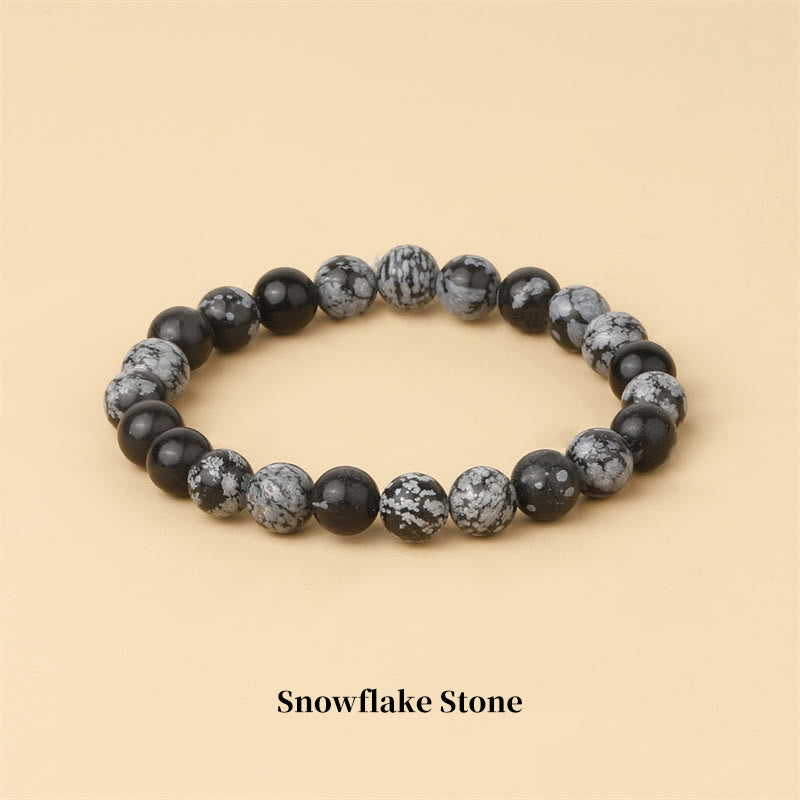 Pulsera de cuentas curativas de cuarzo con piedra natural de piedras de Buddha Stones - 8 mm - Piedra de copo de nieve - image 66