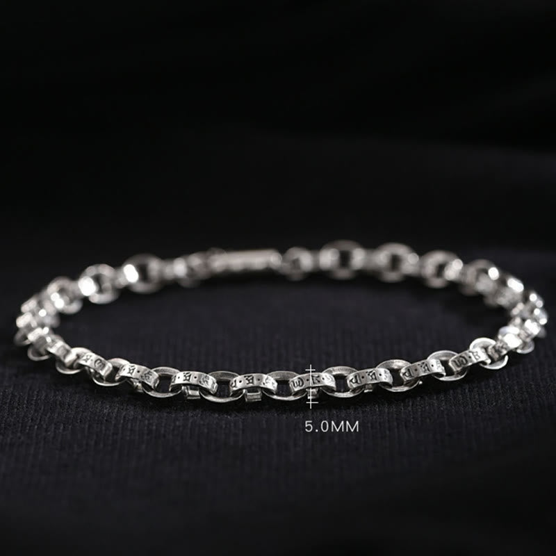 Pulsera de metal creativa con diseño tallado de Om Mani Padme Hum de plata de ley 925 con Buddha Stones