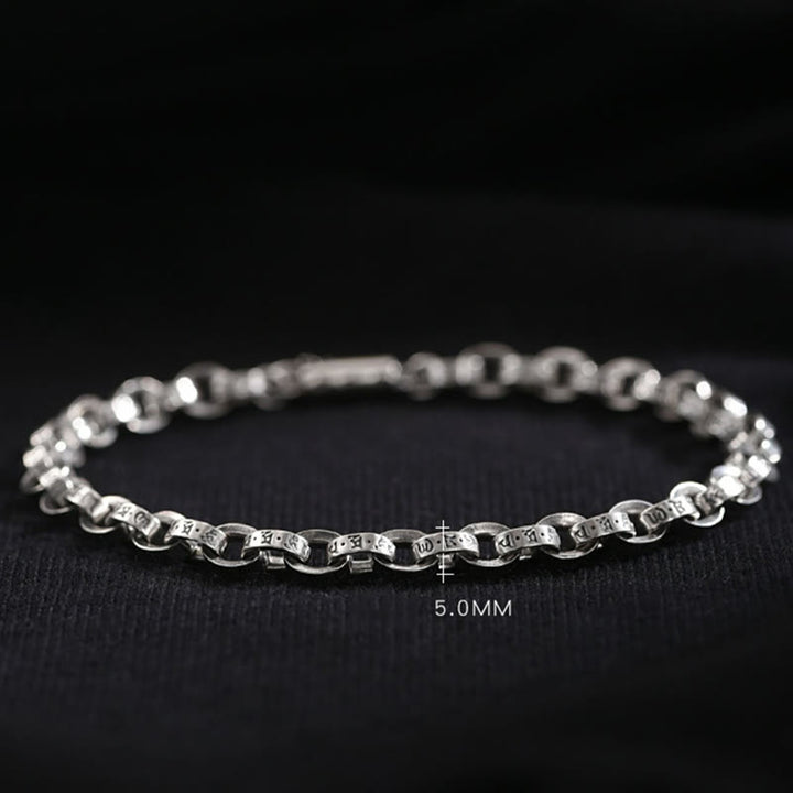 Pulsera de metal creativa con diseño tallado de Om Mani Padme Hum de plata de ley 925 con Buddha Stones