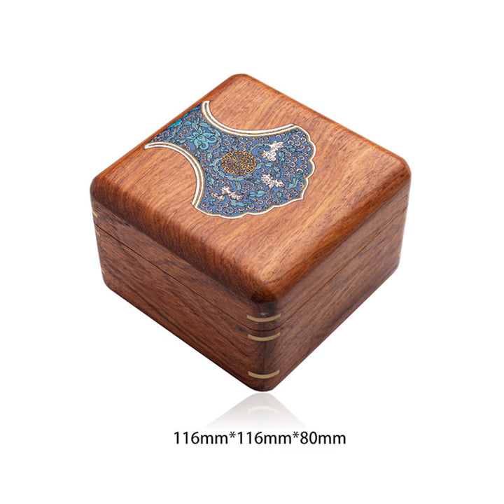 Caja organizadora de regalo de madera, caja de almacenamiento de joyería de palisandro hecha a mano con hoja de flor antigua