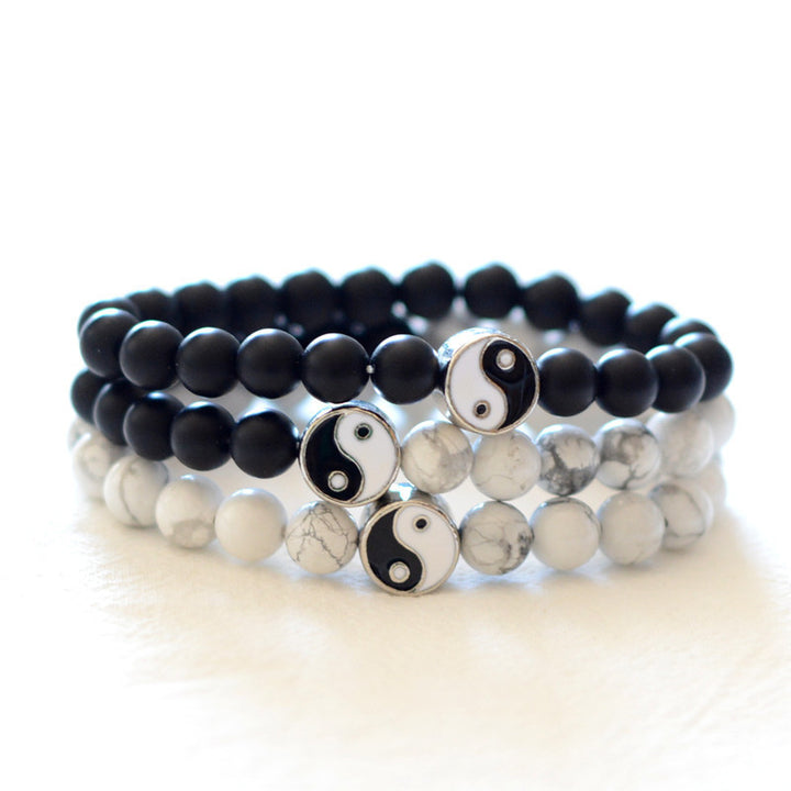 Buddha Stones, 3 uds., turquesa blanca Natural, cuentas de piedra esmerilada, pulsera de riqueza Yin Yang