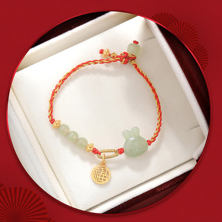 Pulsera de hilo rojo de plata de ley 925 con diseño del año del conejo, jade hetiano, felicidad, suerte