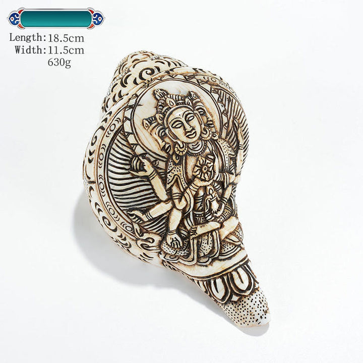 Concha tibetana hecha a mano grabada Shankha Buddha Avalokitesvara, decoración de riqueza