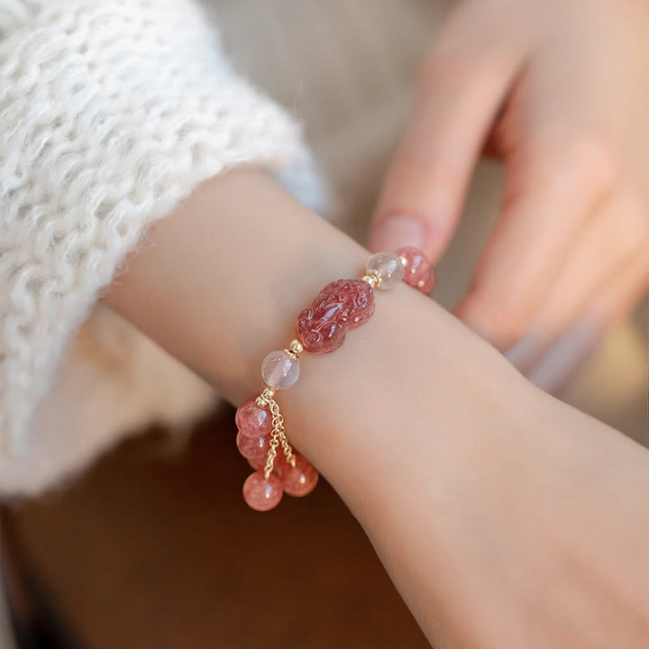 Pulsera curativa de amor PiXiu, piedra lunar de cuarzo fresa Natural con Buddha Stones
