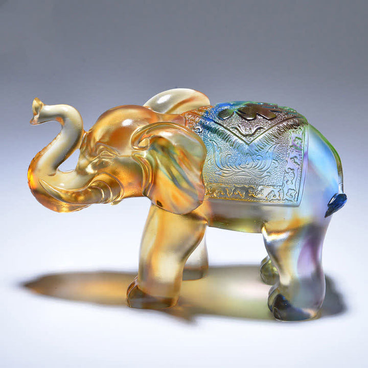 Pieza de arte de elefante de cristal Liuli hecha a mano, decoración del hogar de sabiduría y riqueza