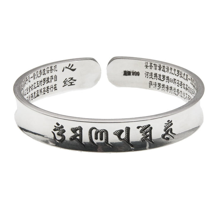 Pulsera de plata de ley 999 con Buddha Stones Om Mani Padme Hum corazón Sutra amor paz