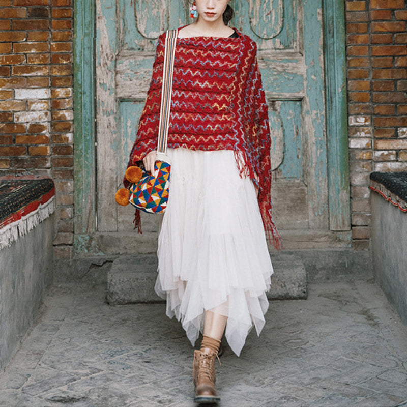 Buddha Stones tibetano colorido chal a rayas borlas jersey invierno acogedor viaje bufanda abrigo