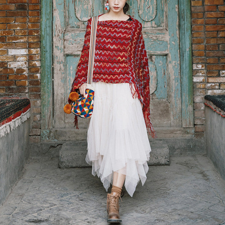 Buddha Stones tibetano colorido chal a rayas borlas jersey invierno acogedor viaje bufanda abrigo