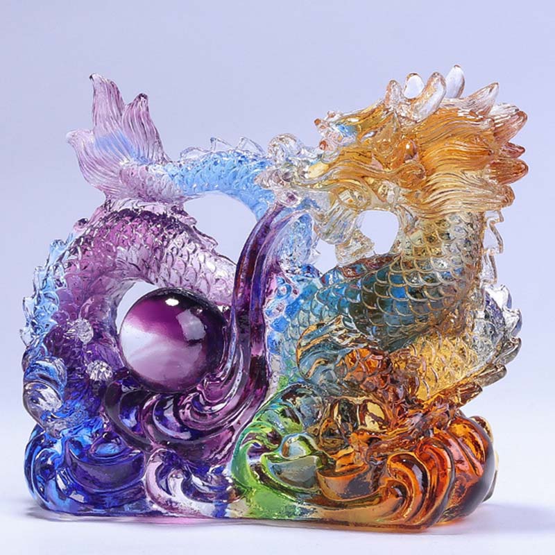 Buddha Stones Año del Dragón Dragón hecho a mano jugando con lingote de perlas Liuli pieza de arte de cristal protección decoración de la Oficina del hogar