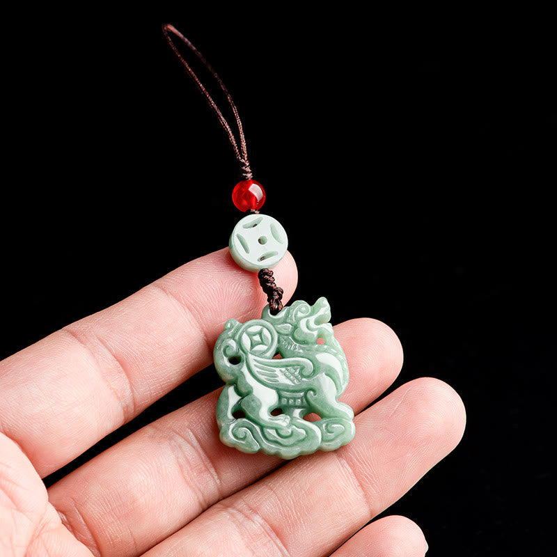 Buddha Stones Natural Jade Kirin prosperidad teléfono colgante decoración