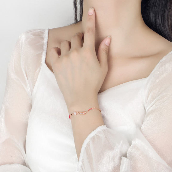 Pulsera de hilo rojo trenzado con estrella de loto y pez Koi de la suerte de plata de ley 925 con Buddha Stones
