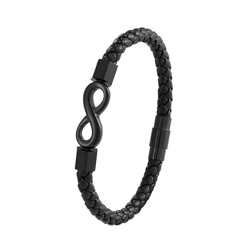 Pulsera de equilibrio de tejido de cuero infinito de acero titanio con nudo sin fin de Buddha Stones