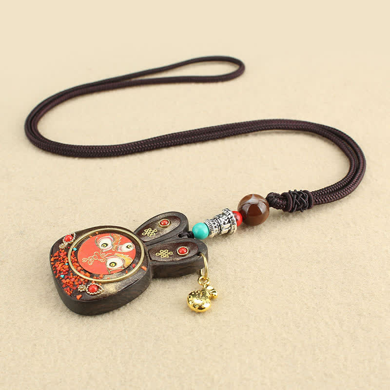 Colgante de collar Thangka de cinco dioses de la riqueza de ébano del Tíbet