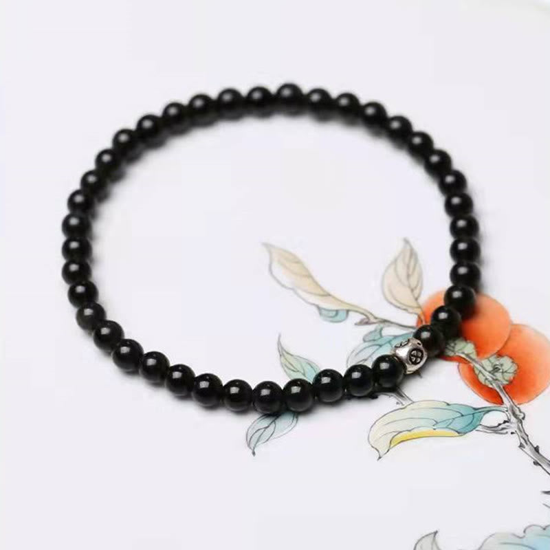 Pulsera de fuerza de purificación de cuarzo ahumado de obsidiana negra natural con Buddha Stones