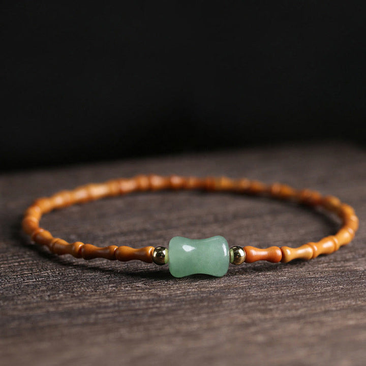 Pulsera de la suerte con diseño de bambú de aventurina verde y oliva natural con Buddha Stones