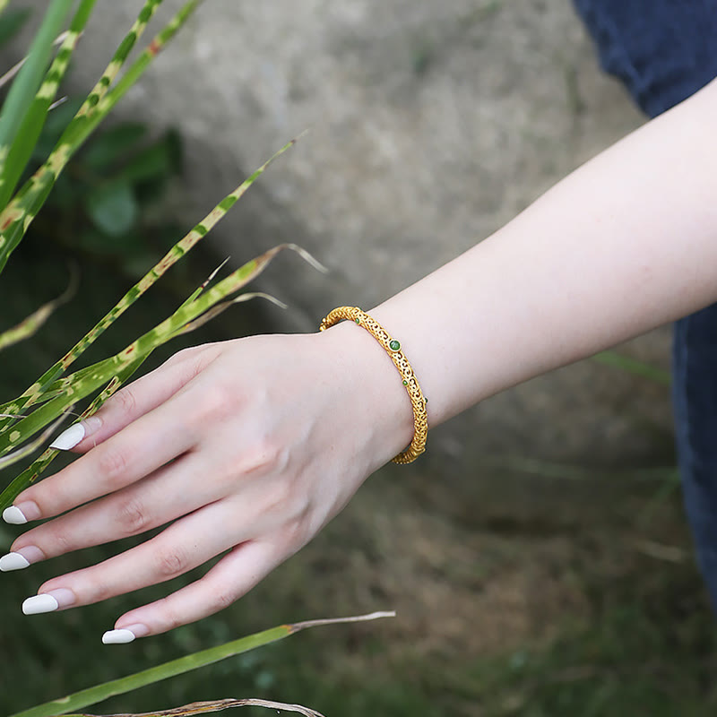 Brazalete de pulsera curativa con Buddha Stones , Jade cian, cobre, nubes propicias, calma