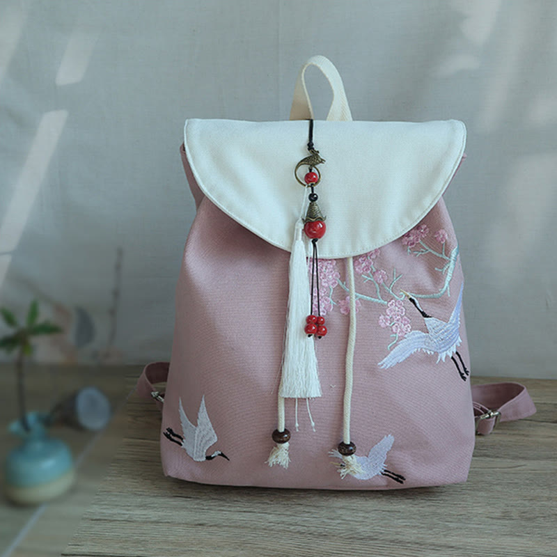 Mochila de lona de gran capacidad bordada hecha a mano con Buddha Stones
