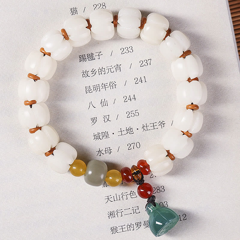 Semilla de Bodhi Natural, ágata roja, Bodhi, armonía tranquila, pulsera de loto con cuentas de calabaza grabadas