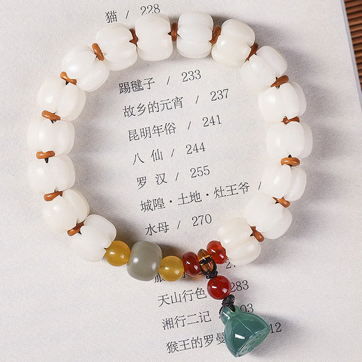 Semilla de Bodhi Natural, ágata roja, Bodhi, armonía tranquila, pulsera de loto con cuentas de calabaza grabadas