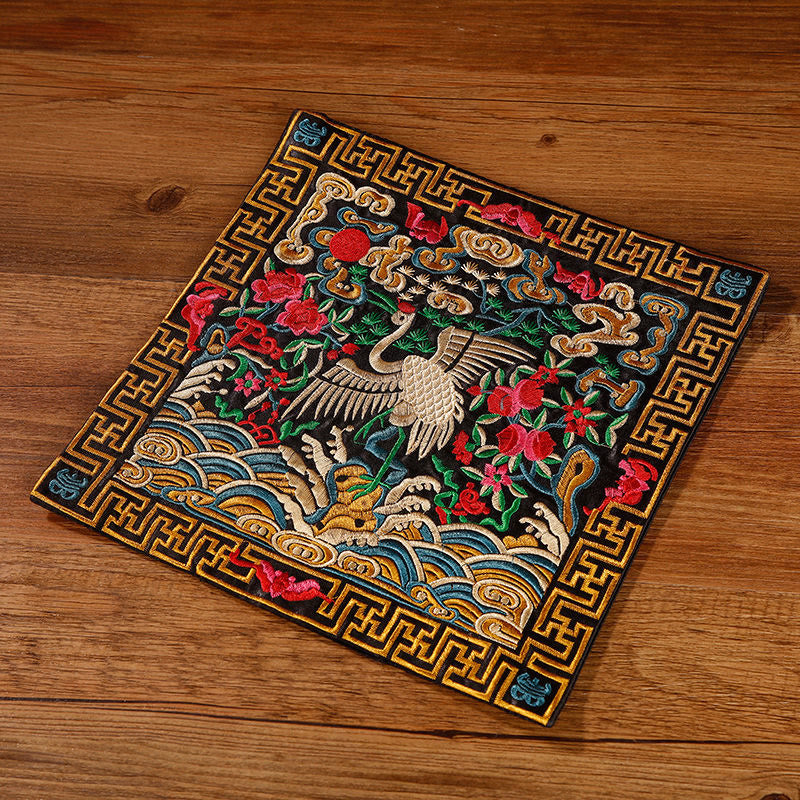 Tapete para tazas bordado con Buddha Stones, grulla, dragón Fénix, Kirin, posavasos para tazas de té, tapete para té cuadrado Kung Fu