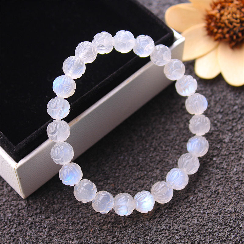 Pulsera de amor de loto de piedra lunar natural de Buddha Stones
