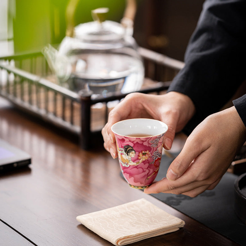 Taza de té de Kung Fu con Buddha Stones, Color Dunhuang, Apsaras voladoras