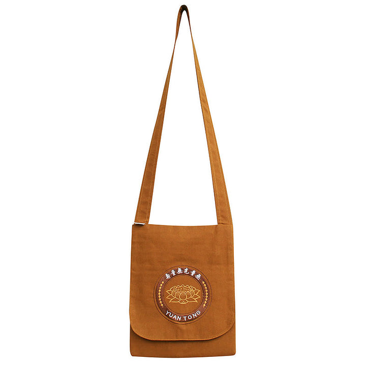 Bolso bandolera de algodón con bordado de loto para práctica de la mente espiritual