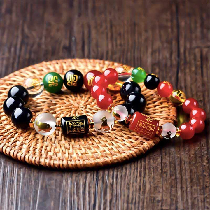 Pulsera de porsperidad de riqueza de cinco elementos de obsidiana Feng Shui del zodíaco chino con Buddha Stones